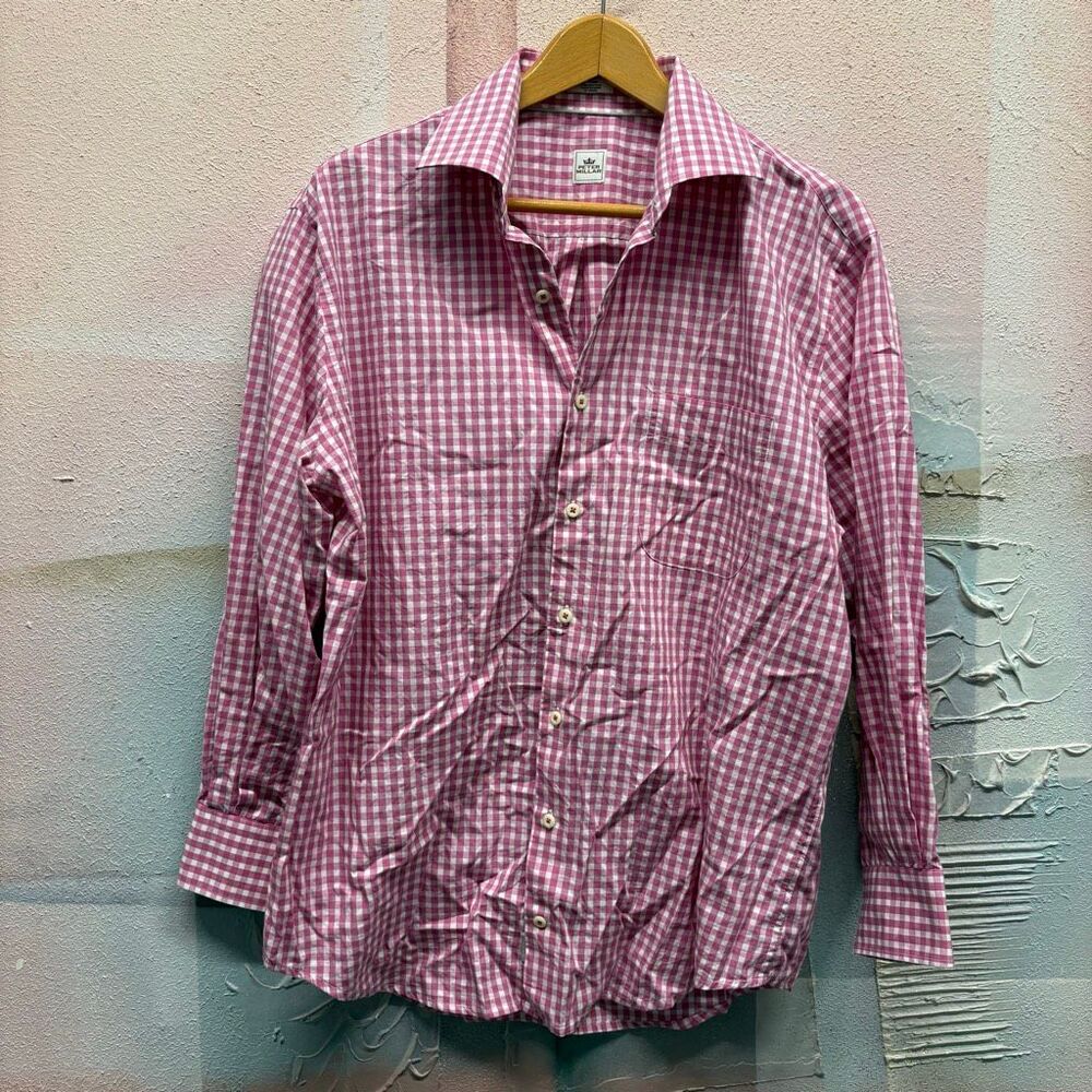 Peter Millar L Pastel Pink Gingham Long Sleeve Button Down Shirt Preppy Luxury
